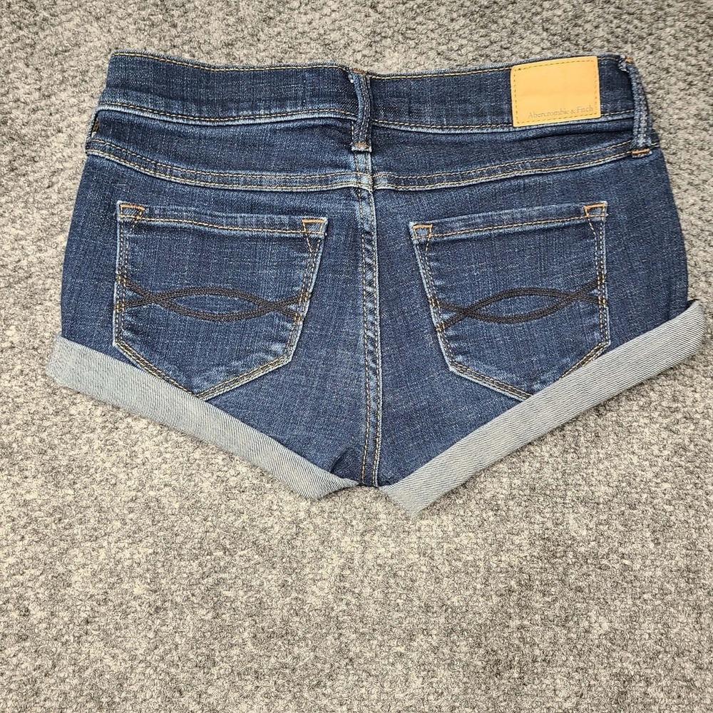 Y2K Abercrombie Low Rise Micro Mini Denim Shorts Dark Wash Cuffed Festival Sz 0